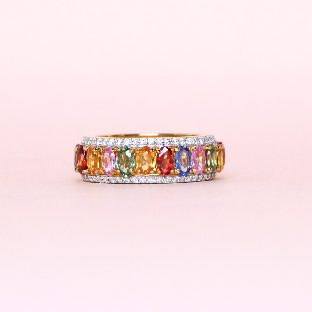 6.85cts Multicolored Sapphire Full Eternity ring