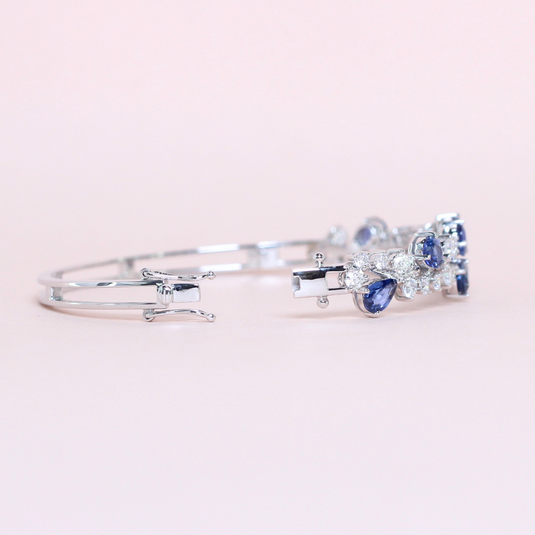 Sapphire and diamond cluster bangle