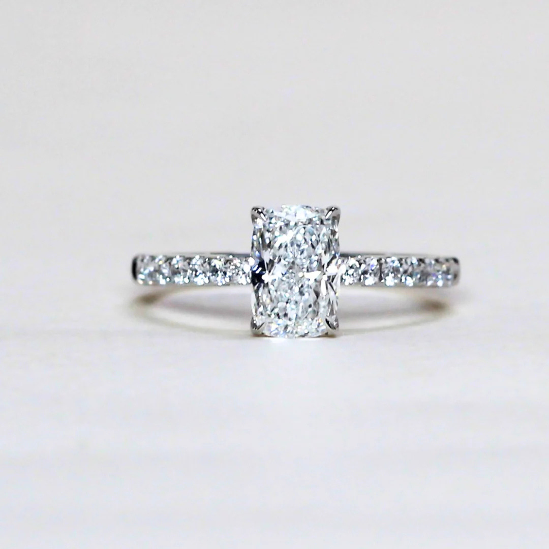 1.40cts Elongated Cushion Pavé lab-grown ring