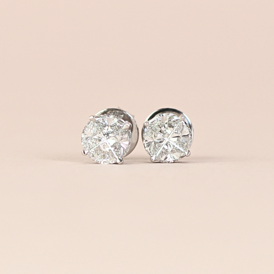 1.16cts Round Pie-cut stud Diamond earrings