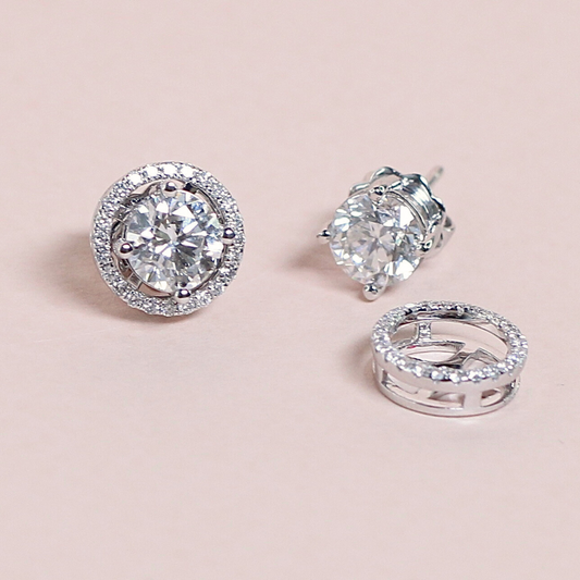 2cts Round Brilliant diamond earrings with Detachable halo