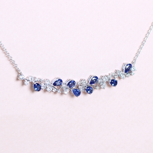 Three-way Sapphire and diamond cluster necklace