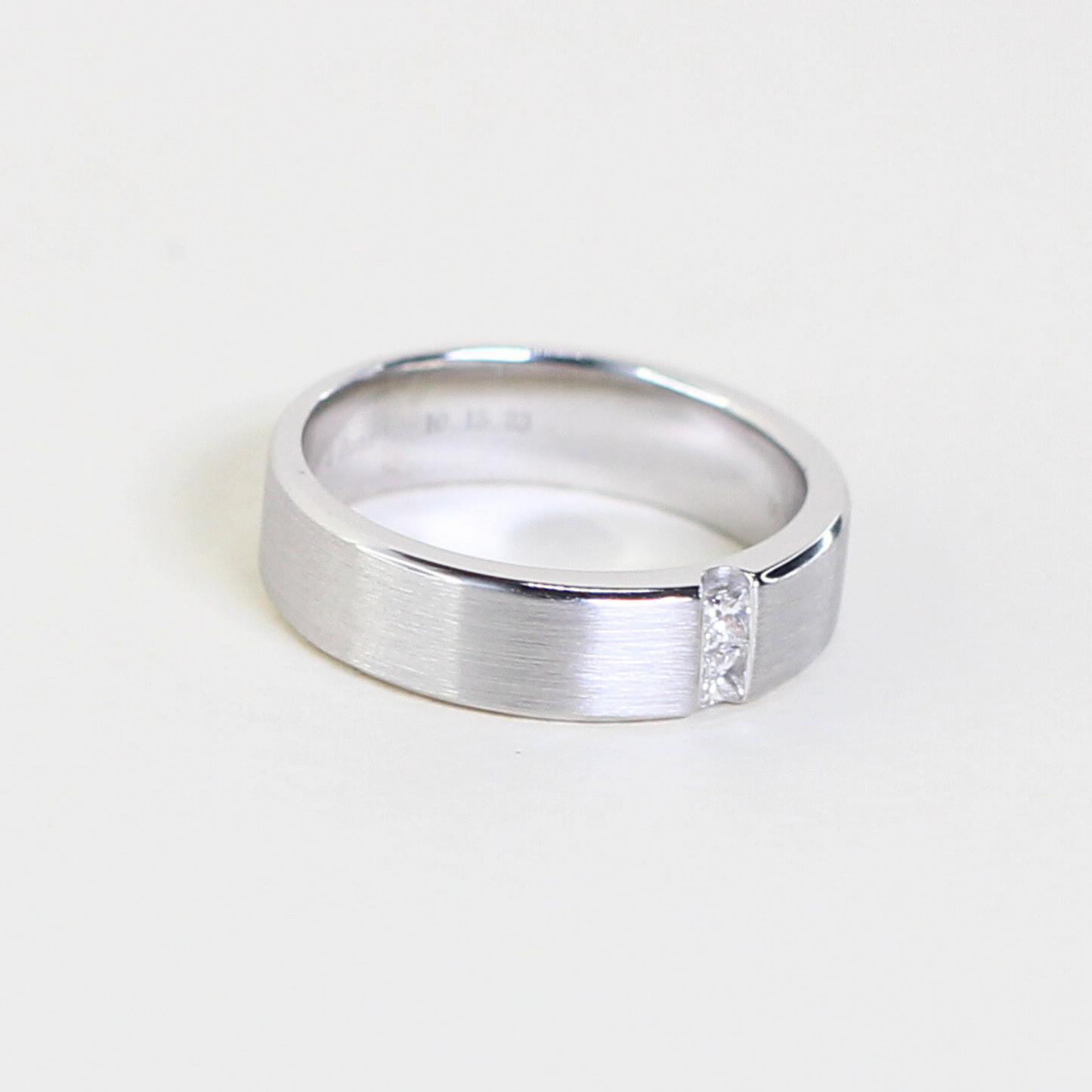 Male wedding ring with Princess cut diamonds in satin finish