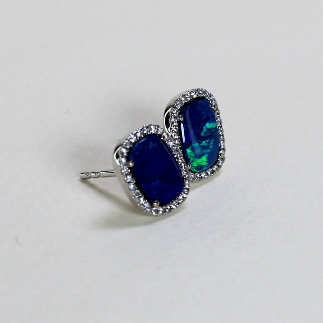 1.58cts Natural Blue Opal Doublet stud