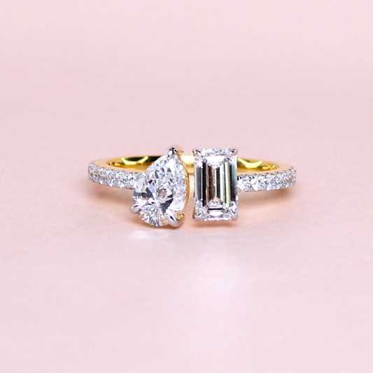 2.23cts Lab-grown Toi et Moi  ring with hidden halo