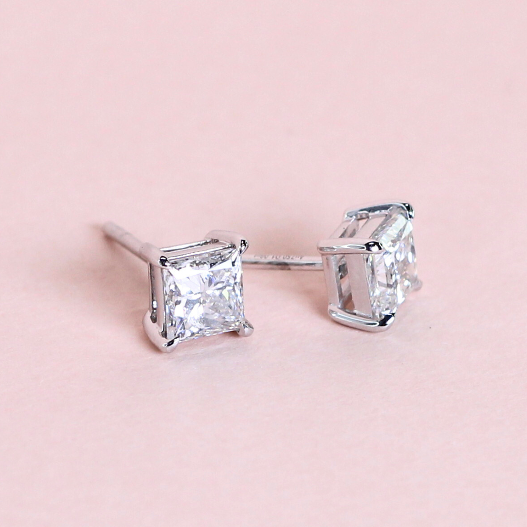 2.09cts Lab-grown Princess Cut Diamond Stud Earrings