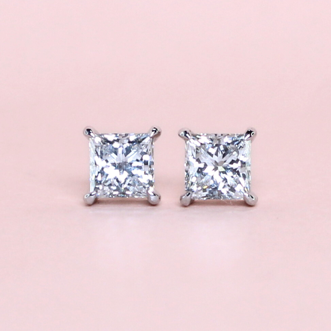 2.09cts Lab-grown Princess Cut Diamond Stud Earrings