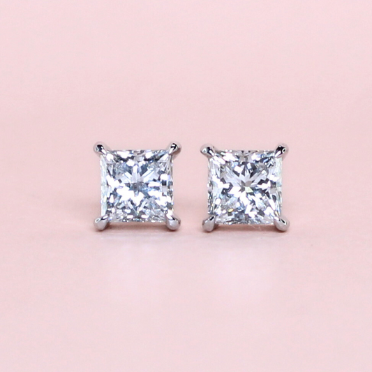 2.09cts Princess Cut Diamond Stud Earrings