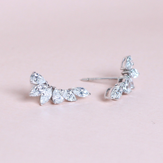 Pear and Marquise leaf crawler earrings