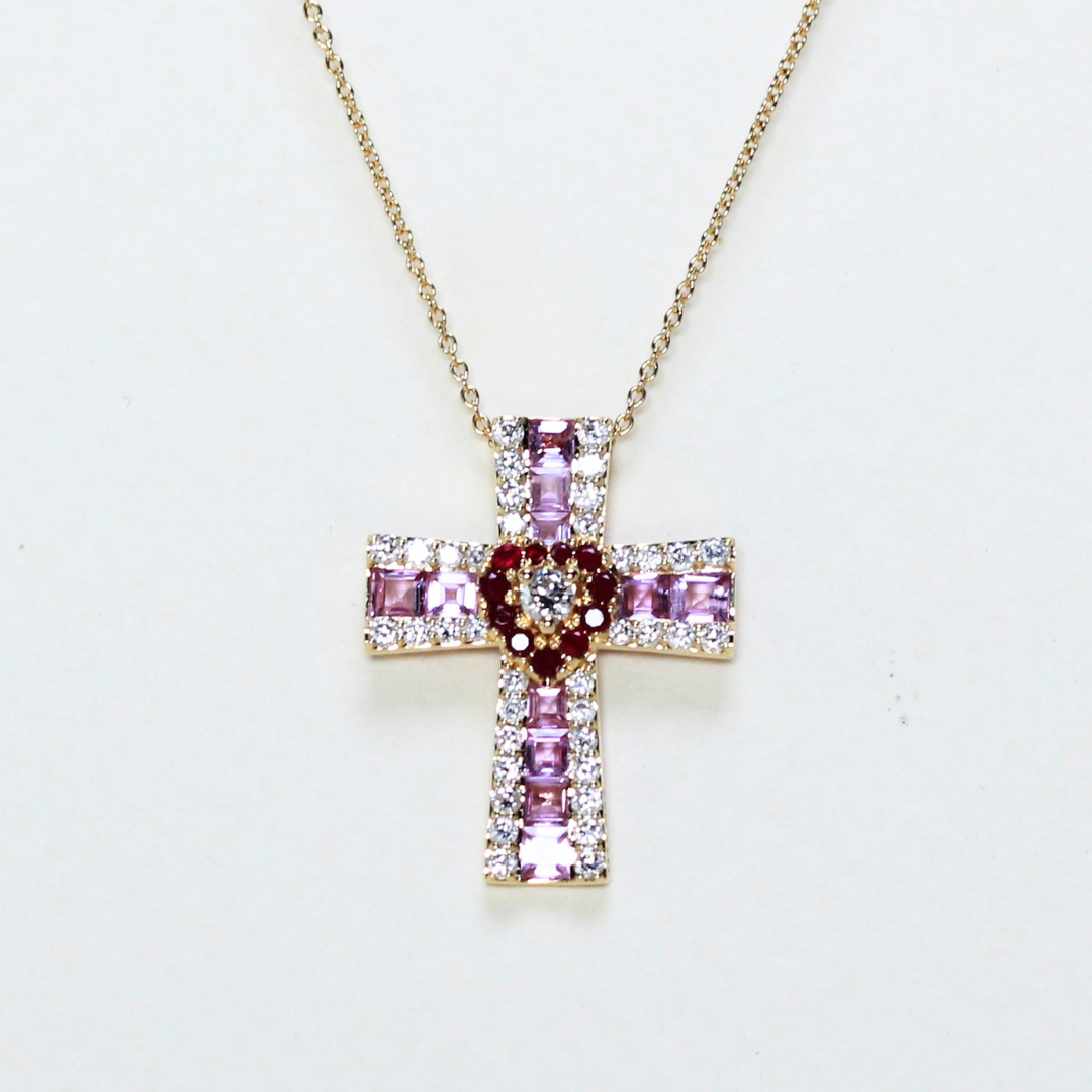 .50cts Pink Sapphire Cross necklace