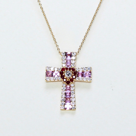 .50cts Pink Sapphire Cross necklace