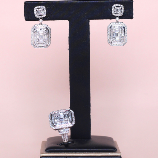 3cts Emerald illusion dangling set