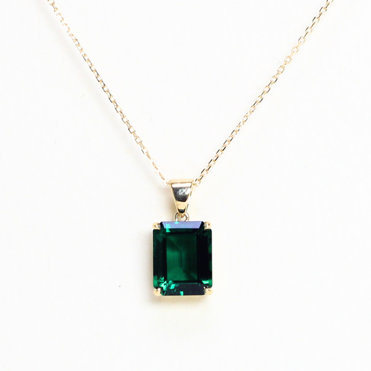 3ct Emerald cut Emerald lab-grown Solitaire necklace