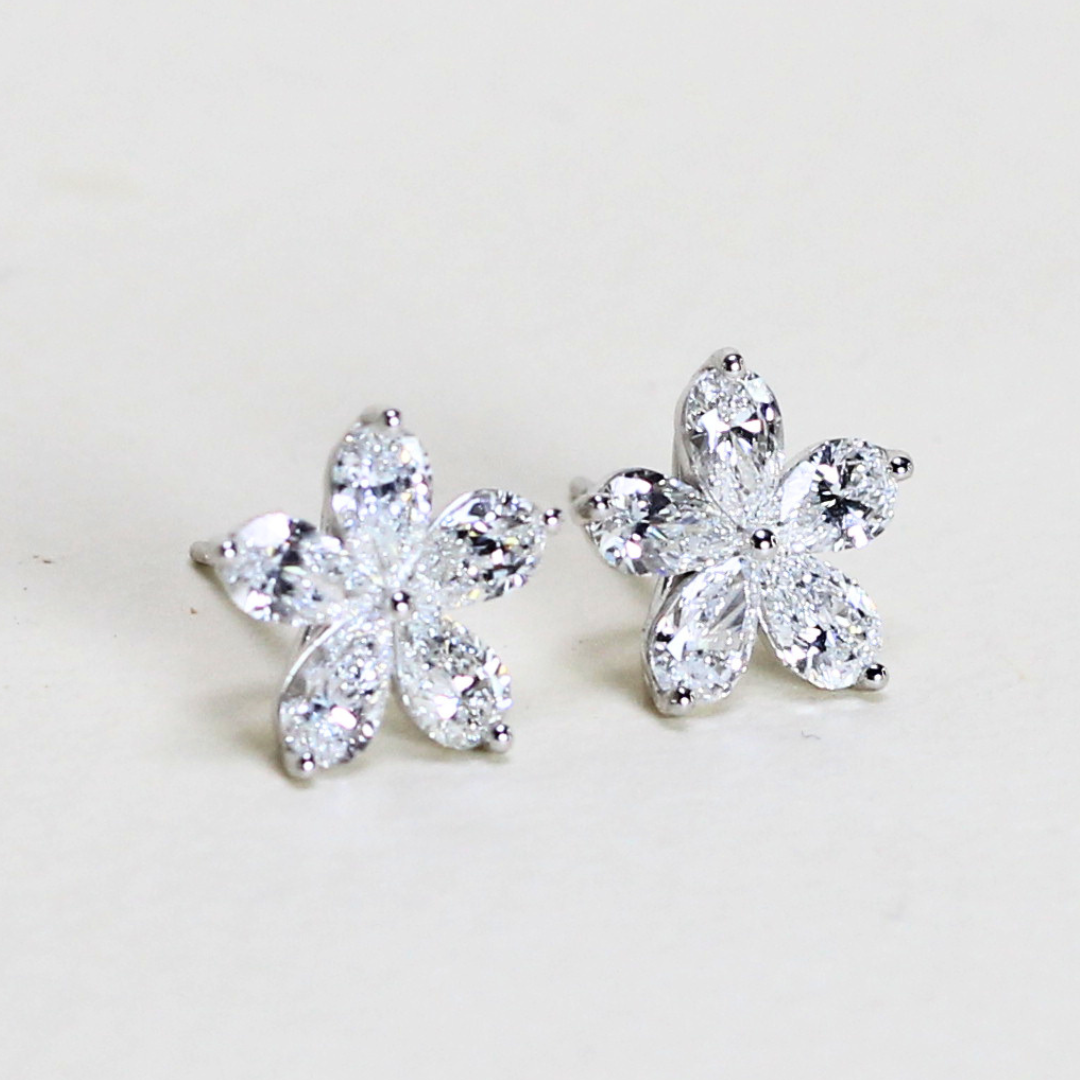 1.80cts Pear cut lab-grown Flower stud earrings