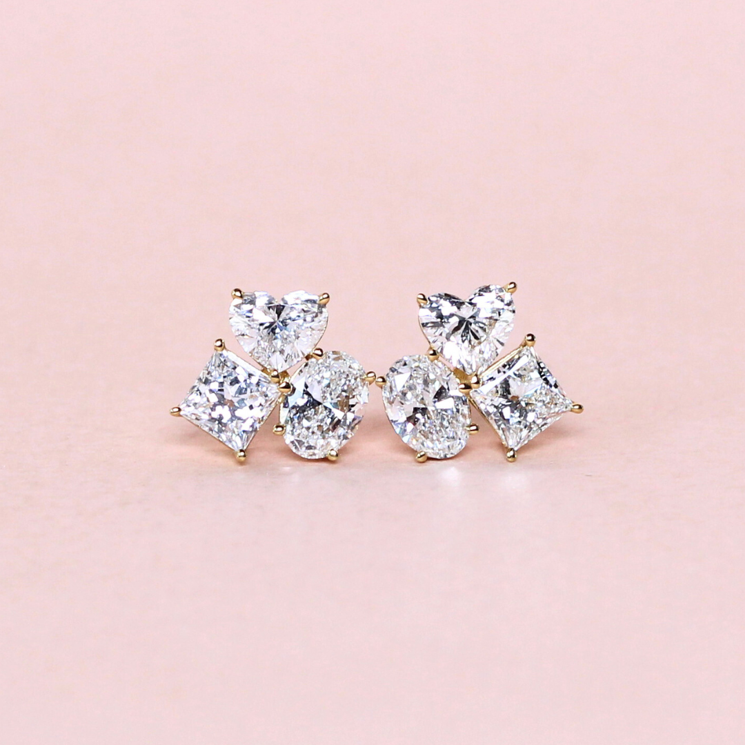 3cts Multi-shape Cluster lab-grown earrings