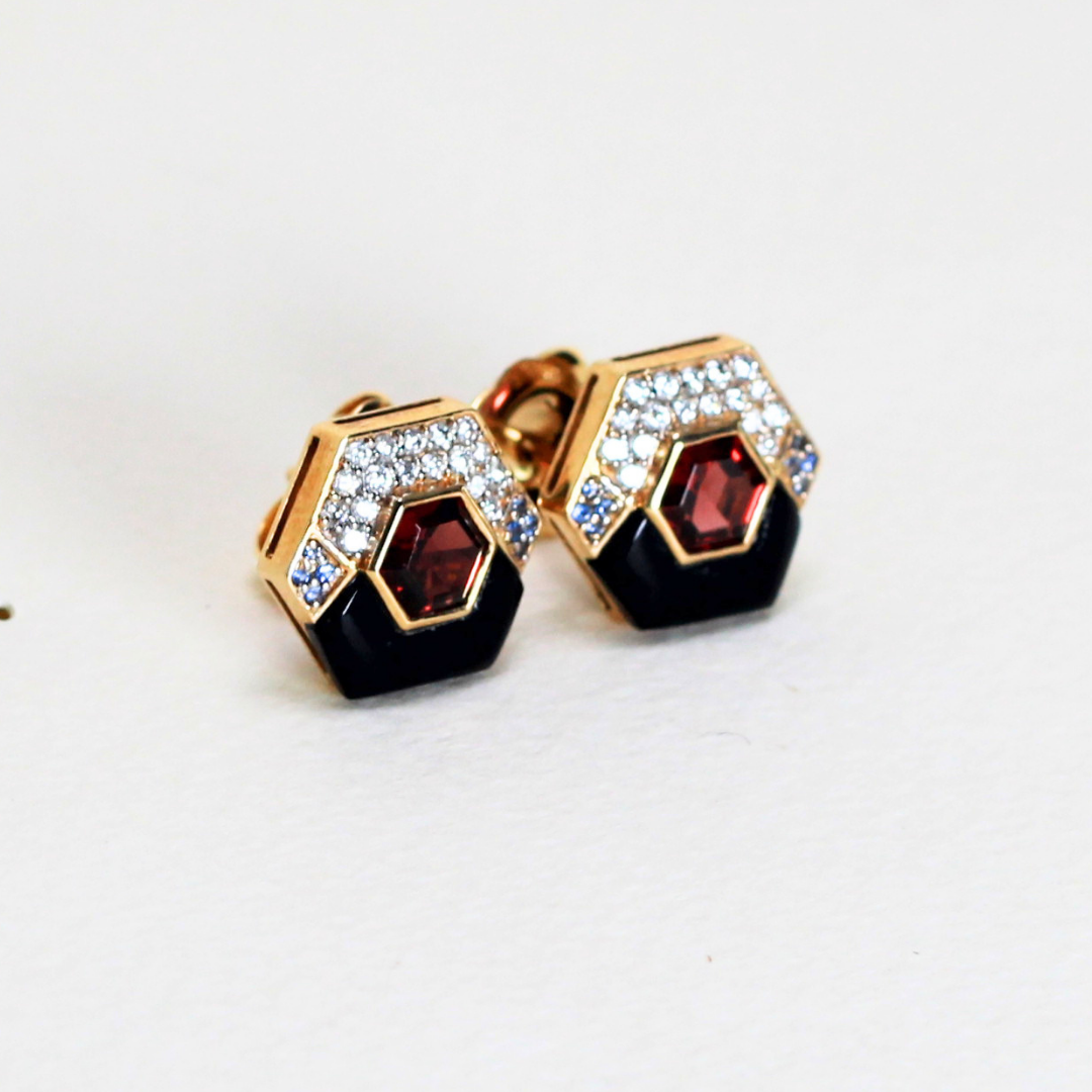Multicolor Hexagon stud earrings