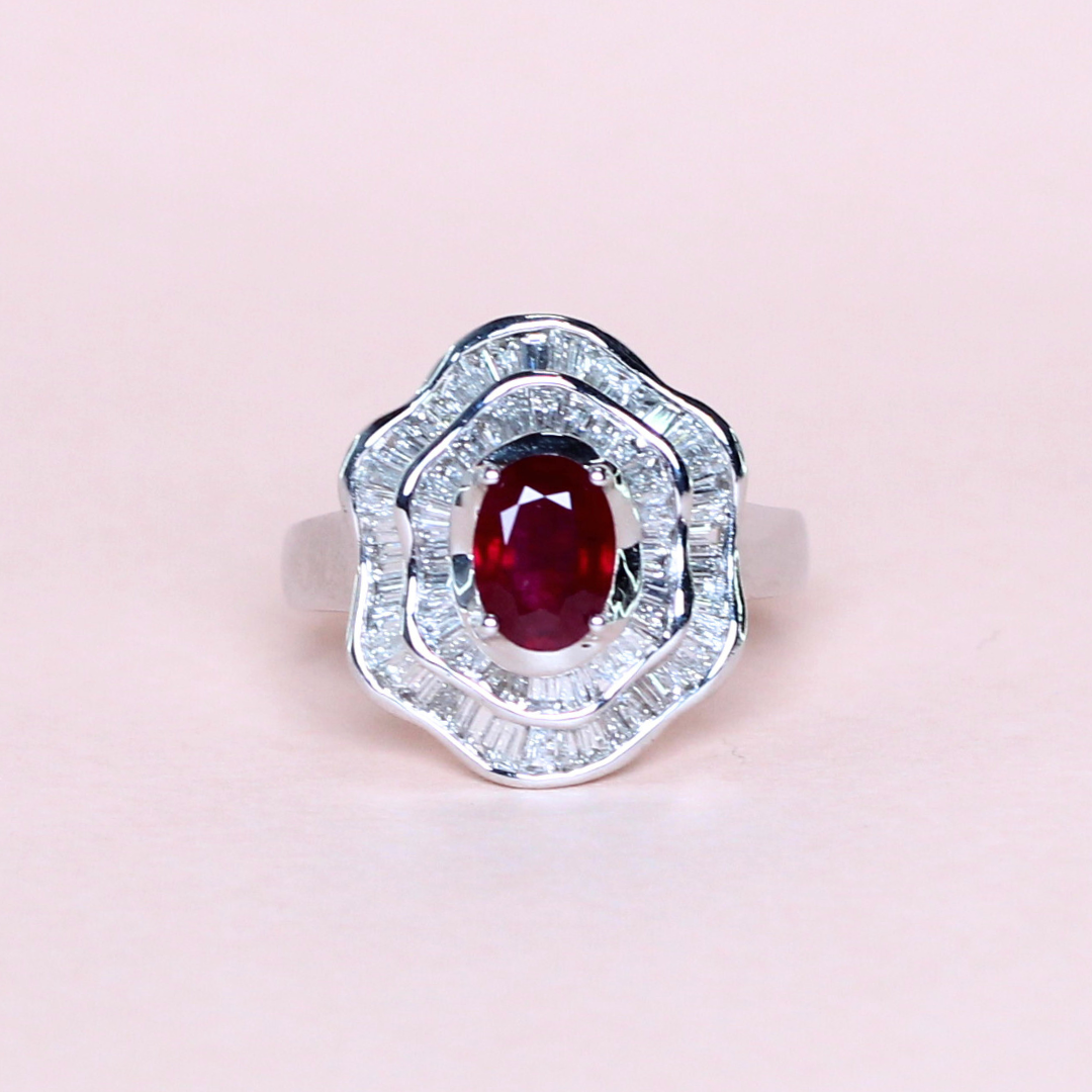 Ruby and Diamond statement baguette ring