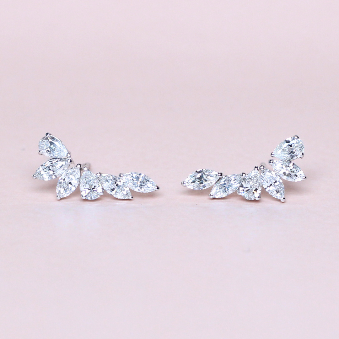 Pear and Marquise leaf crawler earrings