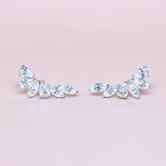 Pear and Marquise leaf crawler earrings