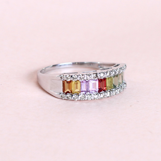 Multicolored Baguette sapphire ring