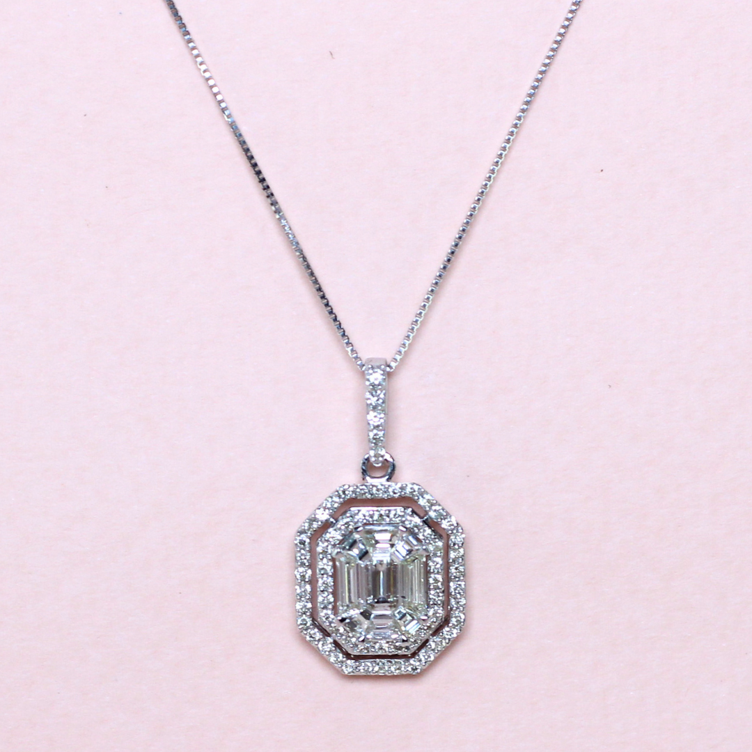 1cts Pie cut necklace with double halo