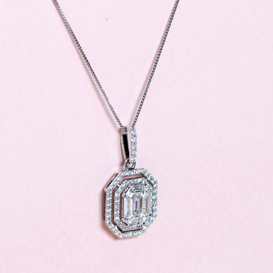 1cts Pie cut necklace with double halo