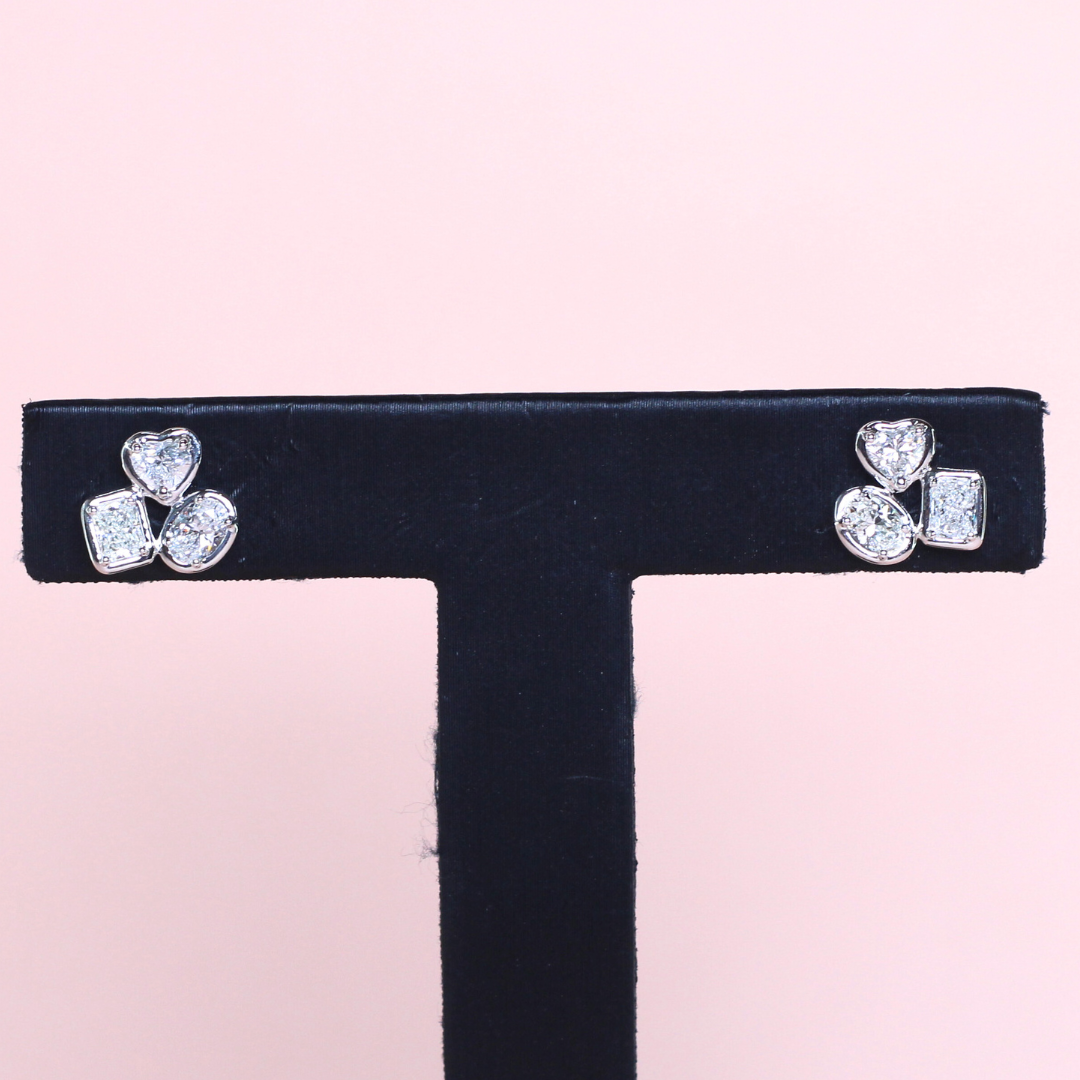 1.35cts Multi-shape bezeled cluster earrings