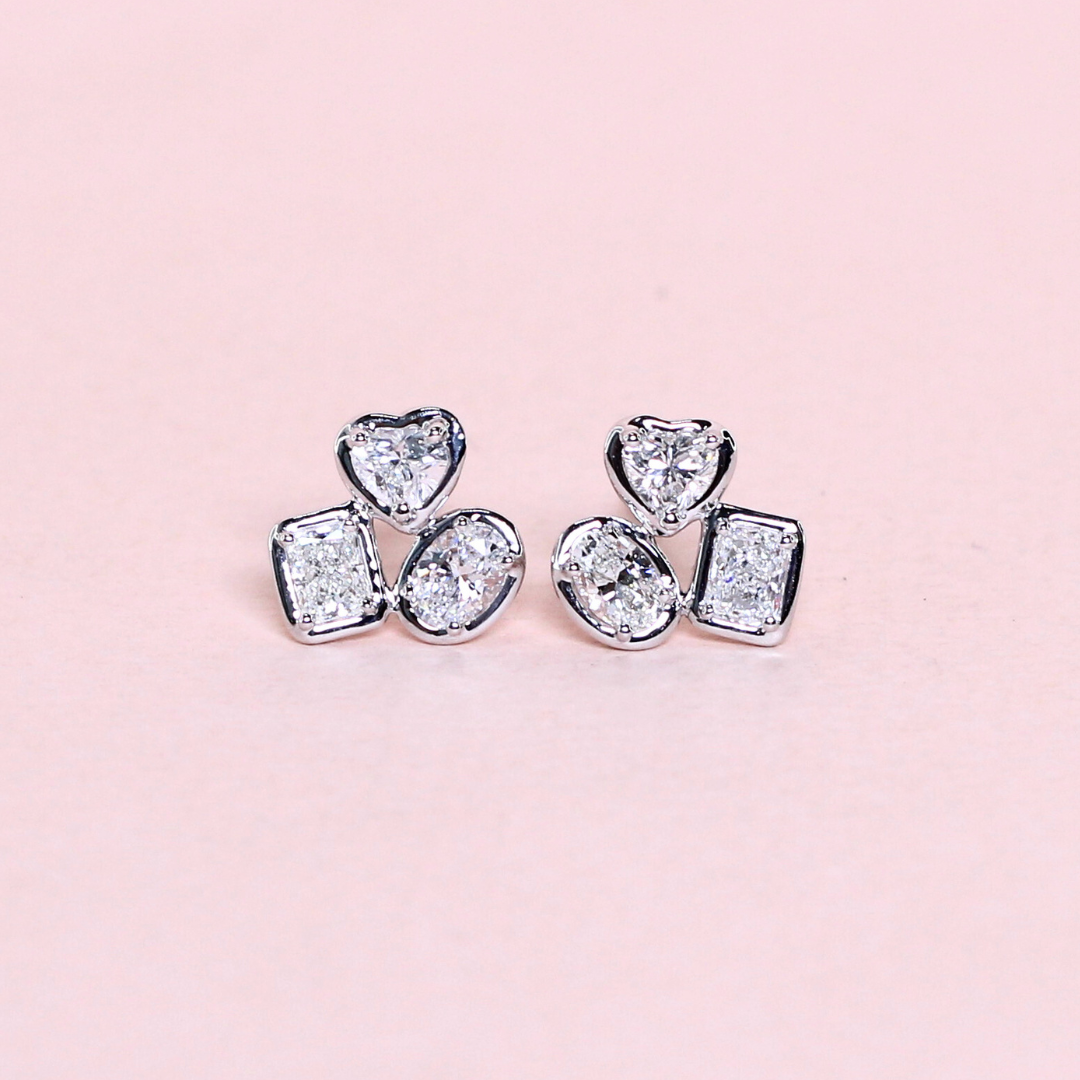 1.35cts Multi-shape bezeled cluster earrings