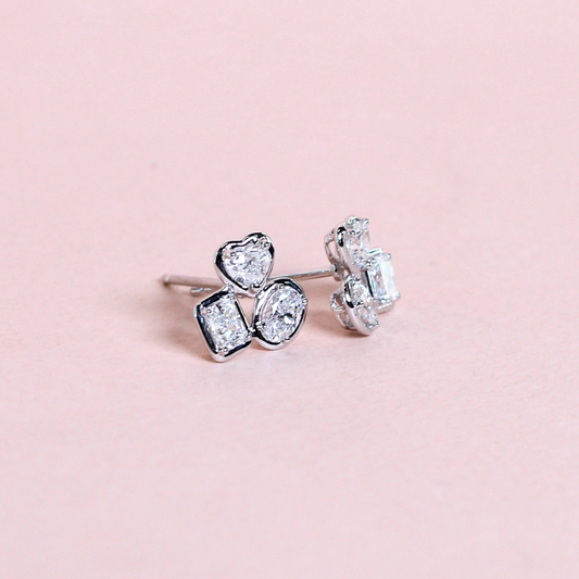 1.35cts Multi-shape bezeled cluster earrings