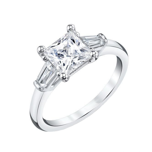 Princess Cut Diamond Ring With Baguette Side Stones