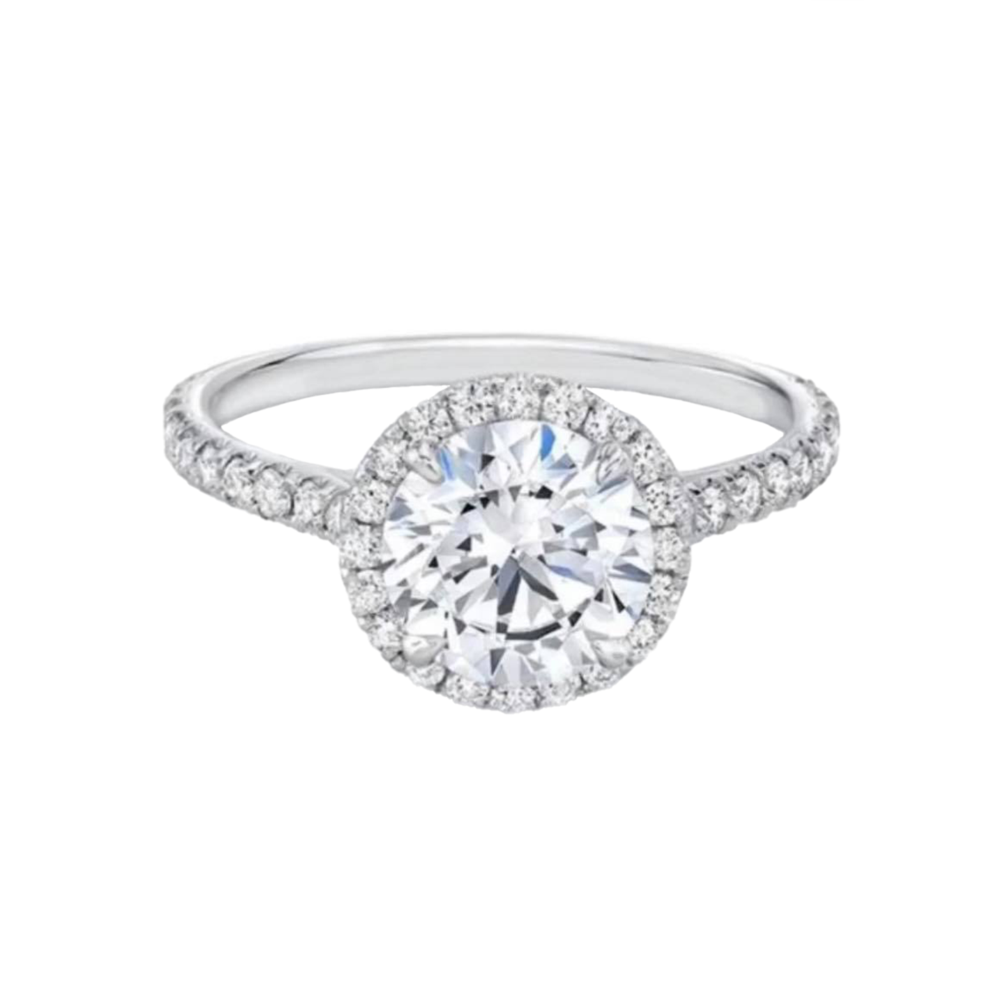 Round Solitaire Ring In Pave Setting With Halo