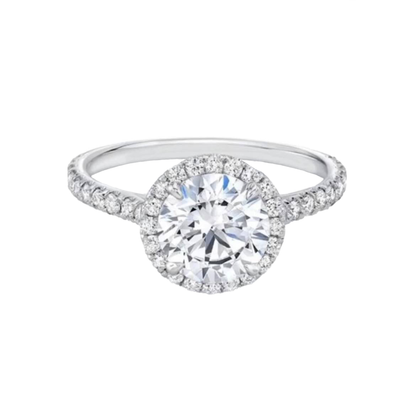 Round Solitaire Ring In Pave Setting With Halo