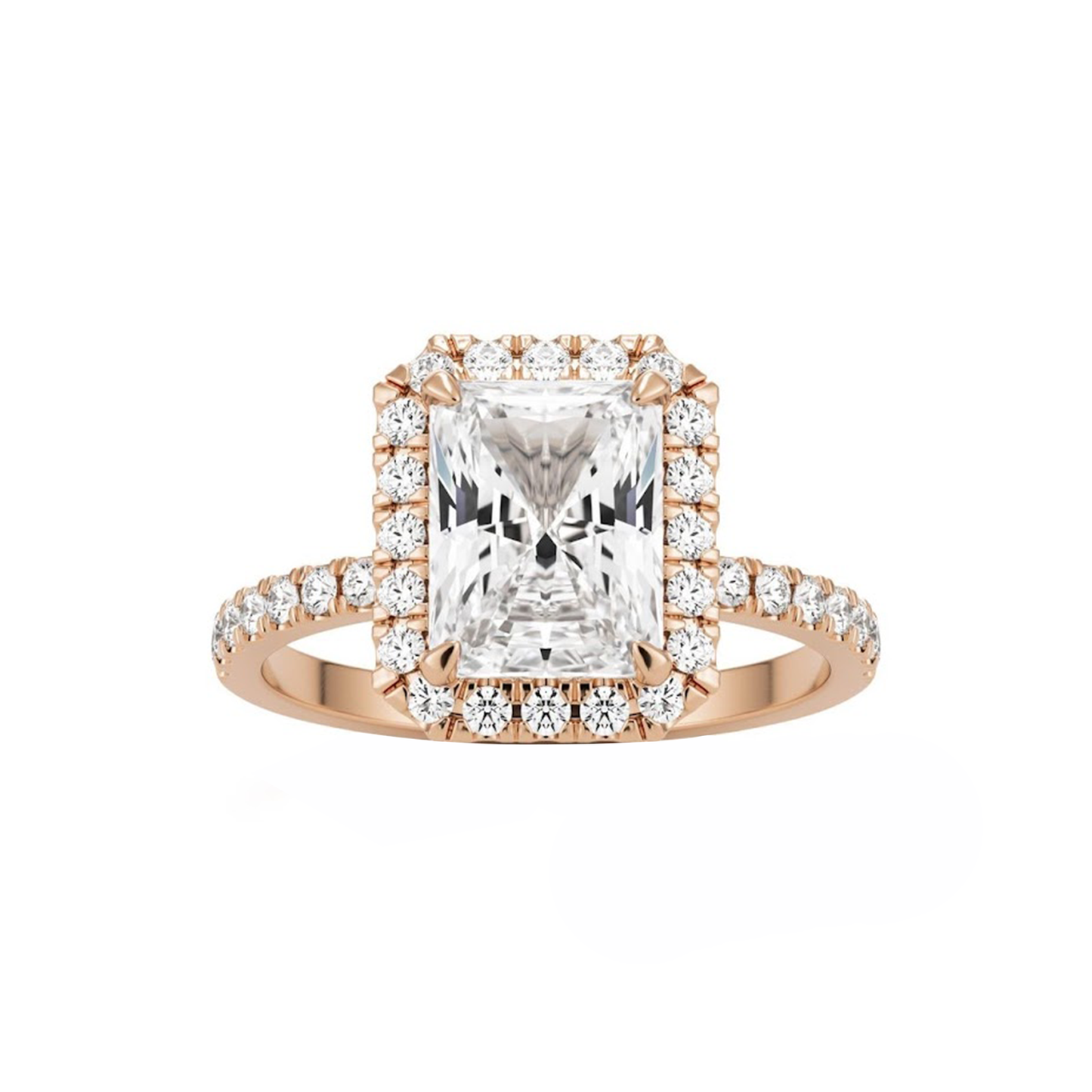 Radiant Diamond Ring With Halo In Pave Setting
